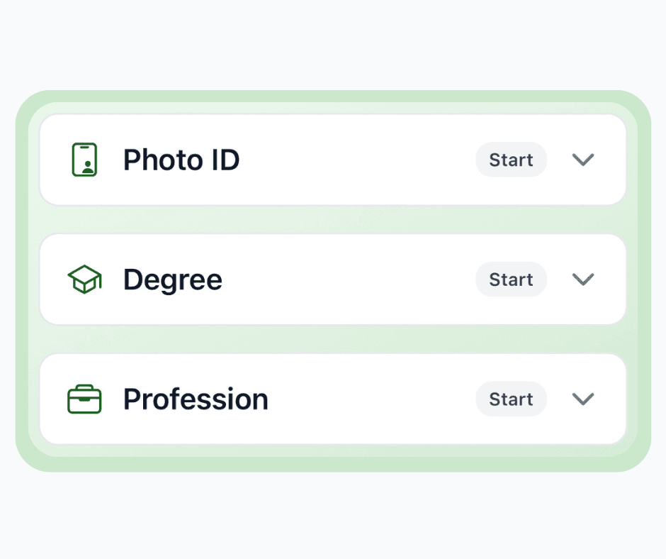 Barkat verification steps for Photo ID, degree, and profession