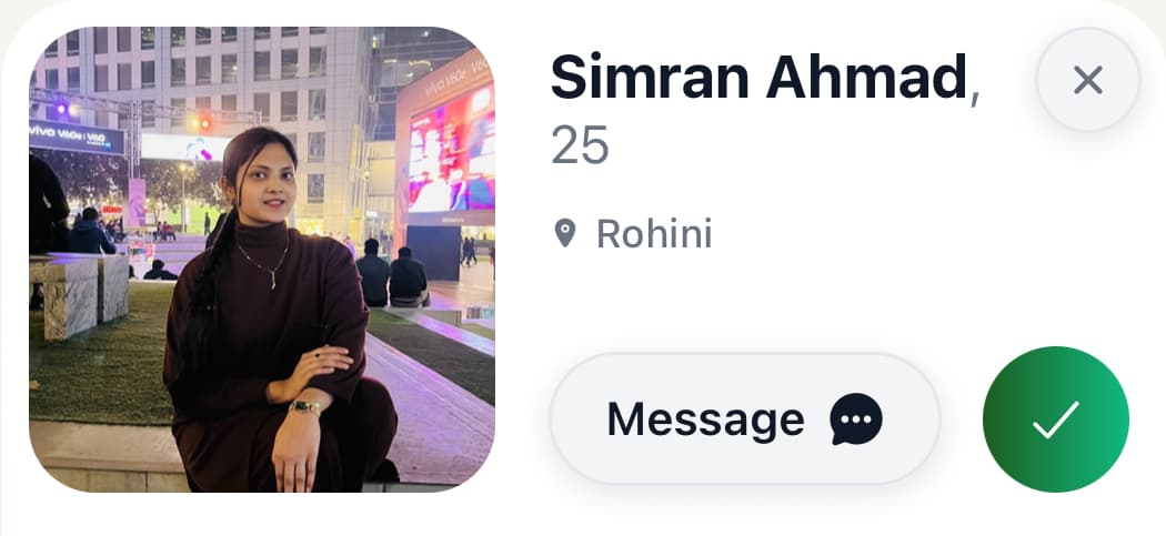 Barkat match card with Message and accept actions